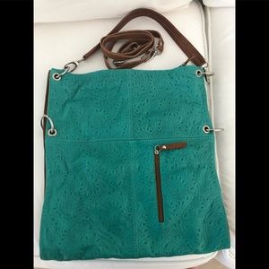 Turquoise embossed Italian leather bag